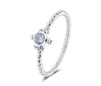 Ball Pattern around Circle CZ Crystal Silver Ring NSR-4087